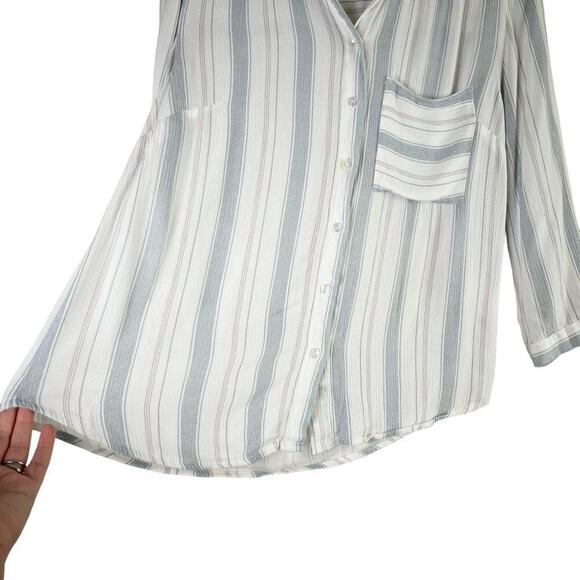 Market & Spruce Stitch Fix Lightweight Striped Button Down Shirt Blouse Blue,‎ S - Picture 7 of 11